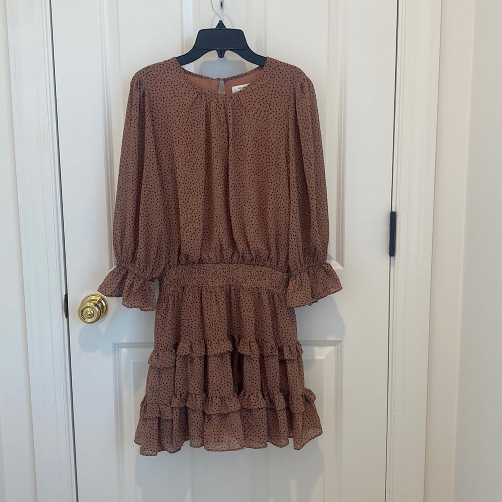 mustard seed spotted mini dress (cinched waist)